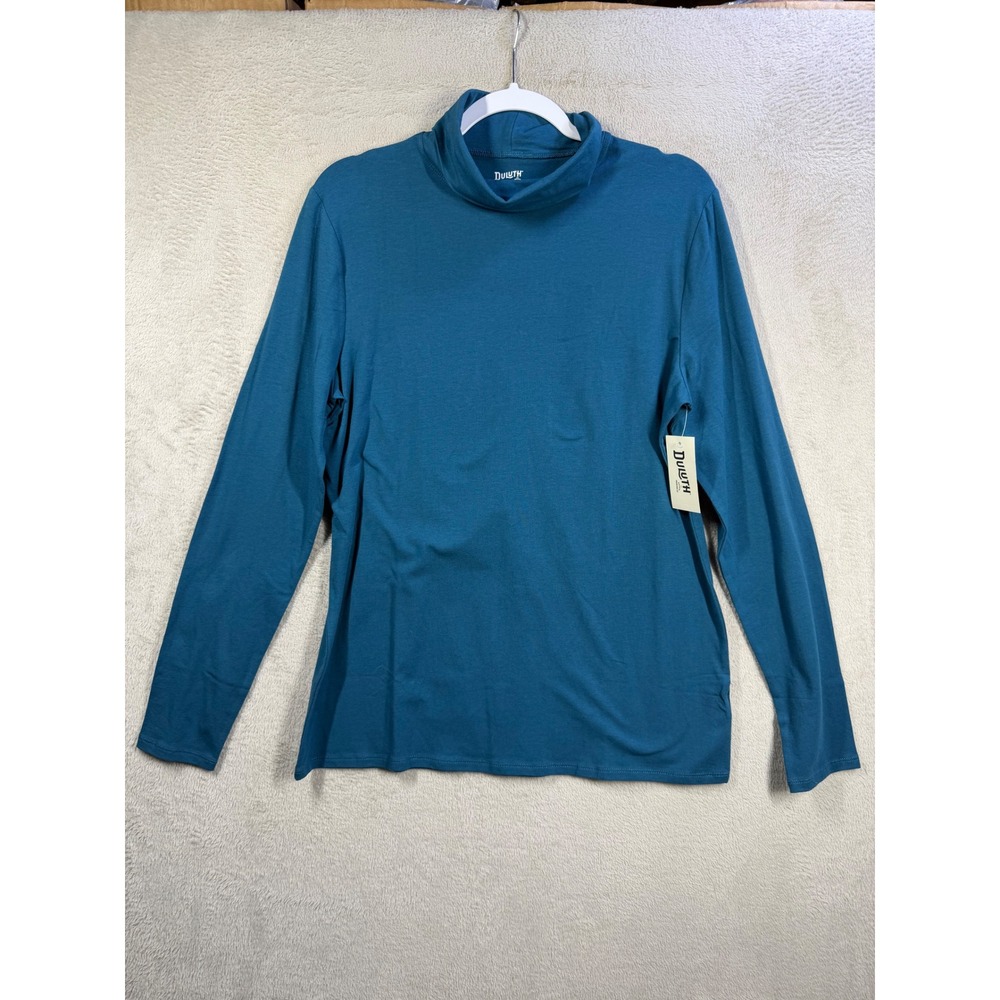 Duluth No-Yank Turtleneck Women Large Teal Blue Long Sleeve Mock Neck 81402